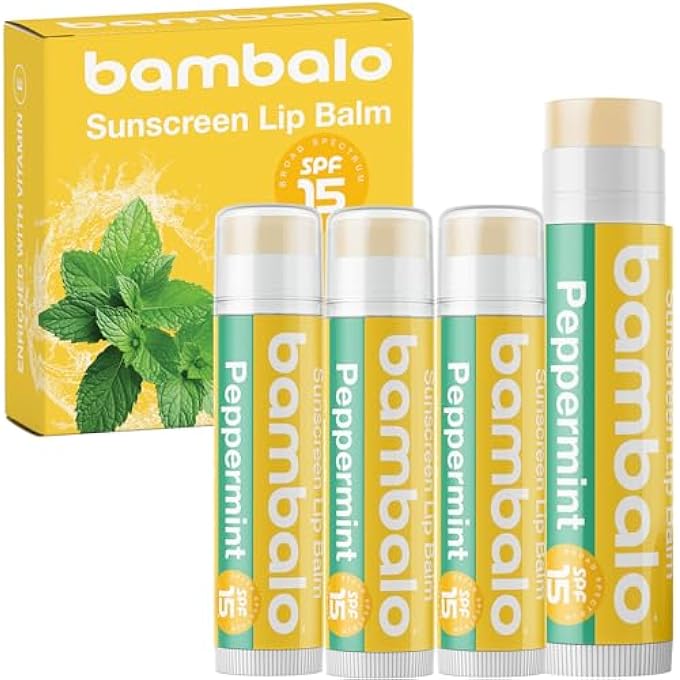 Bambalo 4-PACK PEPPERMINT SPF 15 LIP BALM - ORGANIC INGREDIENTS, BROAD SPECTRUM UVA/UVB PROTECTION - HYDRATING & MOISTURIZING, USA MADE - Image 1
